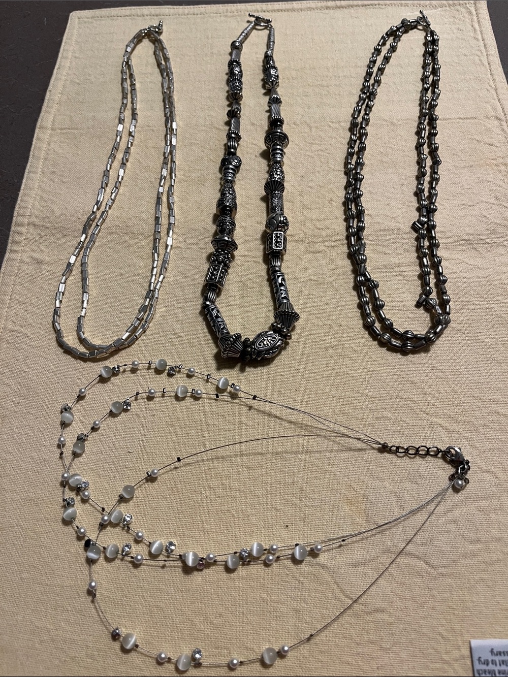 4 Silver and Grey Tone Multi Strand Pearl & Bead Necklace
